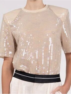NONchalant Champagne Sequin Short-Sleeve Crewneck Top